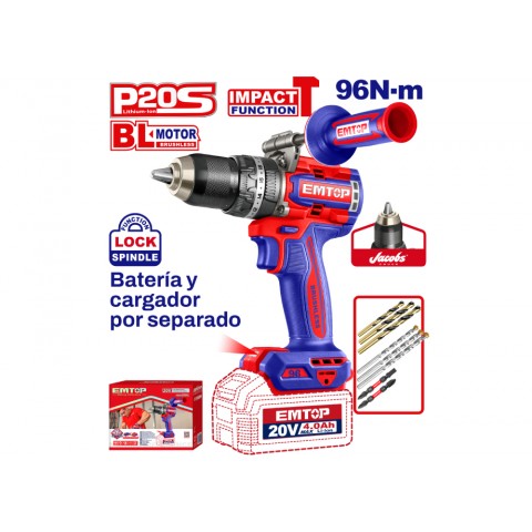 TALADRO PERCUTOR BATERIA EMTOP 20V 96NM 22+1+1 P20S TALADRO PERCUTOR BATERIA EMTOP 20V 96NM 22+1+1 P20S