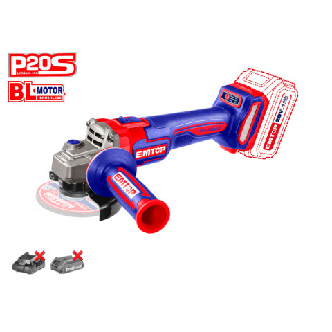 AMOLADORA 115MM M14 BATERIA 20V BRUSHLESS EMTOP P20S (BATERIA Y CARGADOR NO INCLUIDOS)
