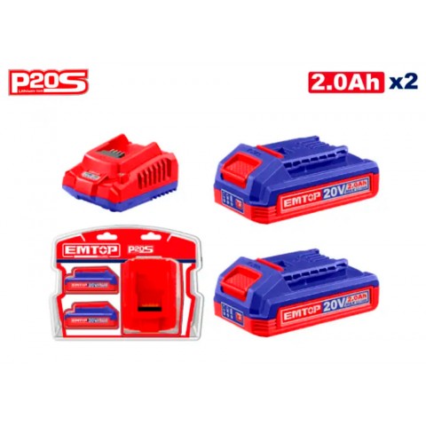SET CARGADOR + 2xBATERIAS 20V 2.0Ah P20S EMTOP SET CARGADOR + 2xBATERIAS 20V 2.0Ah P20S EMTOP