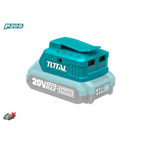 Carregador USB Tipo powerbank (2 saídas) para bateria 20V TOTAL-p20s