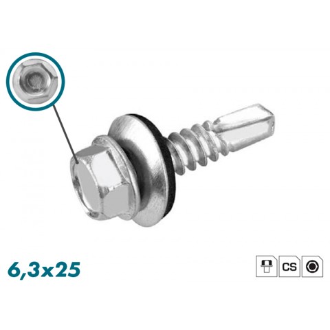 Parafuso auto-perfurante cabeça sextavada 6.3x25mm (barco 50 PCes) Parafuso auto-perfurante cabeça sextavada 6.3x25mm (barco 50 PCes)